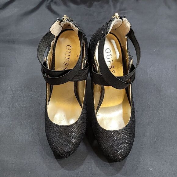 GUESS SHIMMER GLITTER CRISS-CROS STRAPS HIGH HEEL STILETTO PUMP - Picture 2 of 15